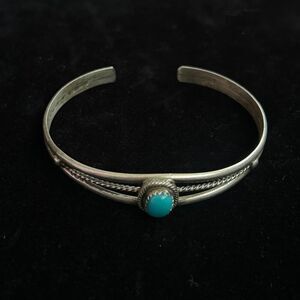 Vintage 0.5” Thick Navajo Turquoise and Sterling Silver Cuff Bracelet